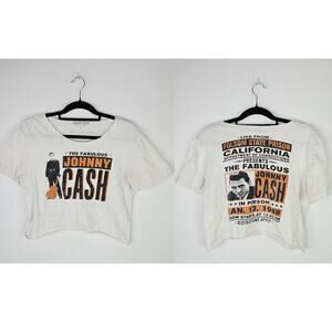 Rare Lucky Brand Johnny Cash T Shirt Small White Cropped Band Tee Folsom Prison